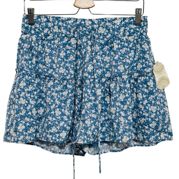 Altar'd State Camille Layered Shorts Sz L Blue Floral Flowy Tie Elastic Waist - Picture 1 of 7